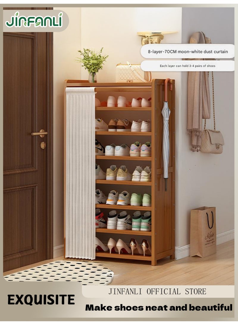 JINFANLI Shoe cabinet, bamboo shoe cabinet, freestanding shoe cabinet, modern narrow storage cabinet, suitable for corridors, bedrooms and entrances. Comes with dust curtain - 8 layers (brown) - Image 1